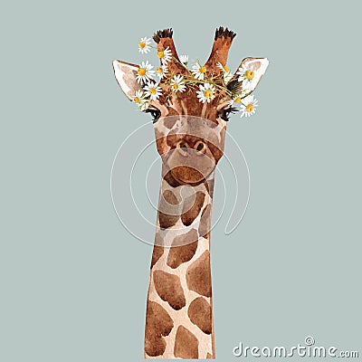 Watercolor giraffe vector portrait Vector Illustration