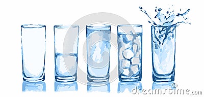 Watercolor glasses set. Vector Illustration