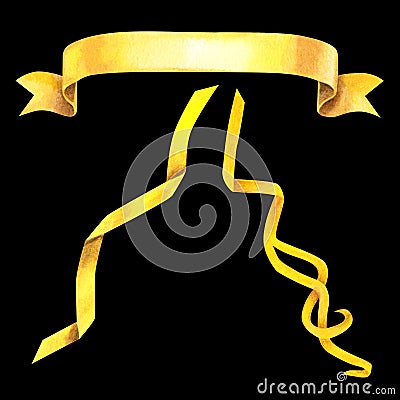 Watercolor golden magic coins singly and in a bunch, horseshoe, buckle, harp with strings. Illustrations with metal Stock Photo