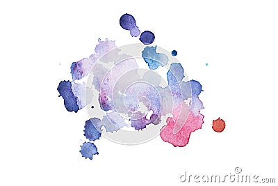 Watercolor, gouache paint. Blue Abstract stains splatter splashes with rough texture. Stock Photo