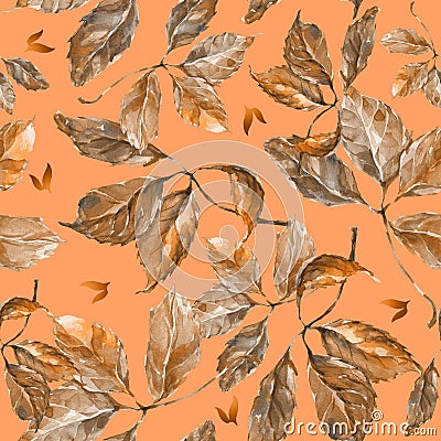 Watercolor grapes brown leaves seamless pattern Stock Photo