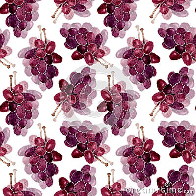 Watercolor grapes pattern isolated on white background, fruit background. Stock Photo