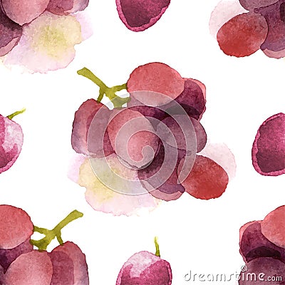 Watercolor grapes seamless Vector Illustration