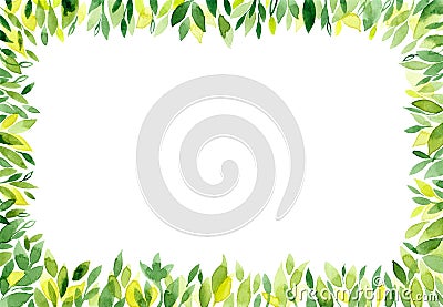 Watercolor green background with leaves Stock Photo