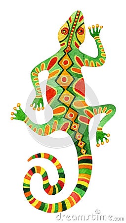 Watercolor green lizard Cartoon Illustration