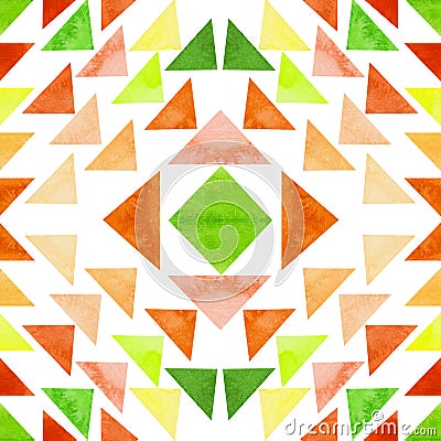 Watercolor Green And Orange Triangles Seamless Pattern Stock Photo