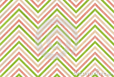 Watercolor green, pink and beige stripes background, chevron. Stock Photo