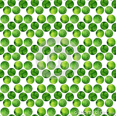 Watercolor green seamless pattern. Polka dots hand drawn. Abstract background with circles. Vector illustration. Vector Illustration