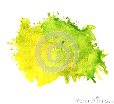 Watercolor green and yellow stain with blots Stock Photo