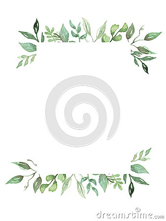 Watercolor Greenery Leaves Hand Painted Frame Wedding Foliage Wreath Stock Photo