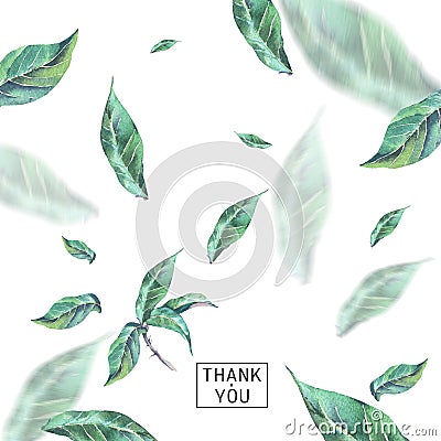 Watercolor greeting card with green exotic leaves Cartoon Illustration