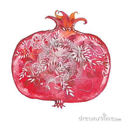 Watercolor half pomegranate Cartoon Illustration