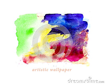 Watercolor hand drawn artistic wallpaper, abstract color spots, paint drops. Stock Photo