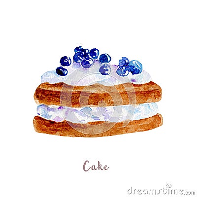 Watercolor hand drawn cake. dessert illustration on white background Cartoon Illustration