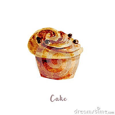 Watercolor hand drawn cake. dessert illustration on white background Cartoon Illustration