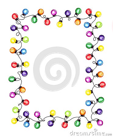 Watercolor hand drawn christmas party lights garland frame illustration. Colorful christmas and New Year torse. Cartoon Illustration