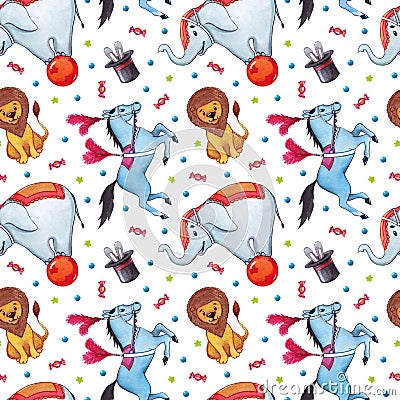 Watercolor circus seamless pattern Cartoon Illustration