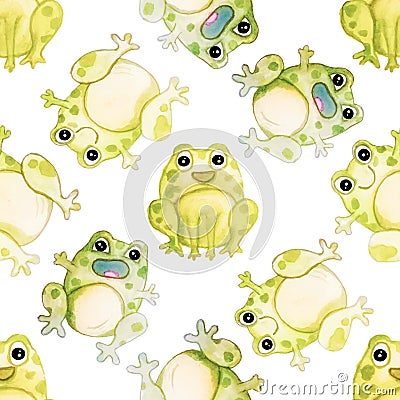 watercolor hand-drawn cute frogs seamless pattern Vector Illustration
