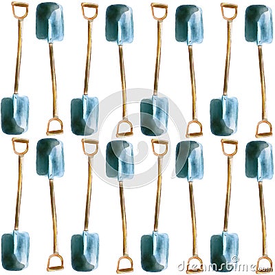 Watercolor hand drawn cute gardener tools seamless pattern Stock Photo