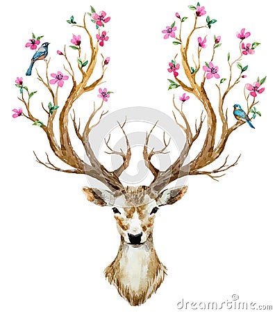 Watercolor hand drawn deer Vector Illustration