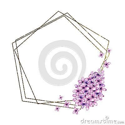 Watercolor Hand Drawn floral Lilac Frame Composition for card making, paper, textile, printing, packaging Cartoon Illustration