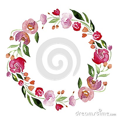 Watercolor hand-drawn flower wreath for design. Artistic isolated illustration. Vector Illustration