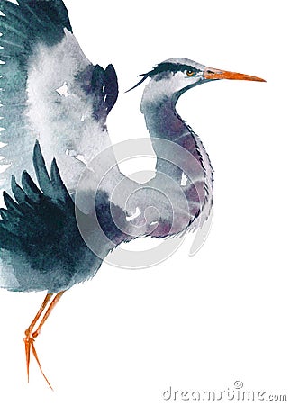 Watercolor draw of heron in japanese style Stock Photo