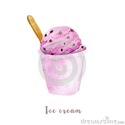 Watercolor hand drawn ice cream. dessert illustration on white background Cartoon Illustration