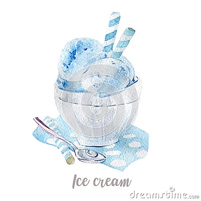 Watercolor hand drawn ice cream. Isolated dessert illustration on white background Cartoon Illustration