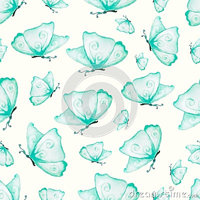watercolor hand drawn magical fairy green butterflies seamless pattern Vector Illustration