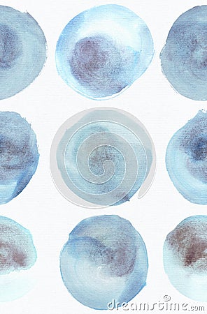 Watercolor hand drawn painted texture with blue and cyan circlesÑŽ Cartoon Illustration