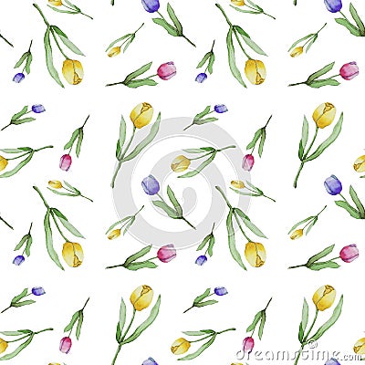 Watercolor pattern of tulips Stock Photo