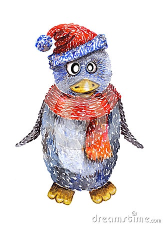 Watercolor hand-drawn penguin Stock Photo