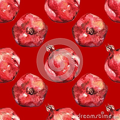 Watercolor hand drawn pomegranate seamless pattern background Stock Photo