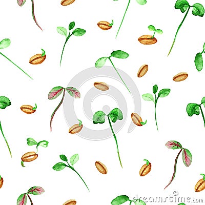 Watercolor hand drawn seamless pattern micro green Stock Photo