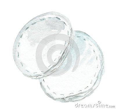 Watercolor hand drawn two cotton disks for makeup removal isolated on white background Stock Photo