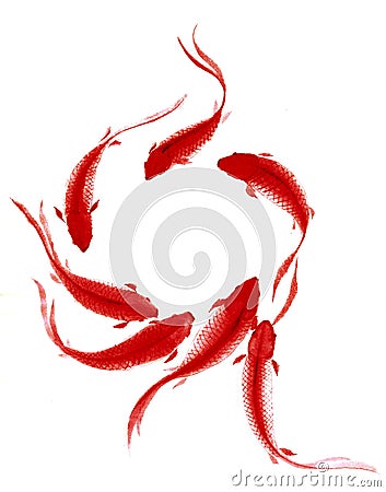 Watercolor hand painted Chinese carp Stock Photo