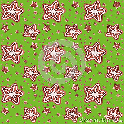 Watercolor hand painted Christmas illustration seamless gingerbread iced stars cookies pattern Cartoon Illustration