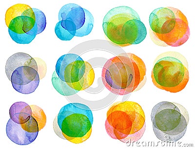 Watercolor hand painted circles collection Stock Photo