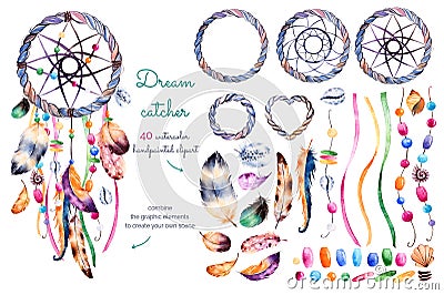 Watercolor hand painted collection with 40 elements Stock Photo