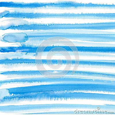 Watercolor hand painted decorative textured lines in sky blue color. Delicate modern style abstract background. Stock Photo