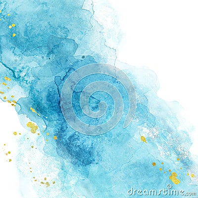 Watercolor blue and turquoise abstract texture with pastel blue splashes of paint on white background. Artistic hand painted Stock Photo