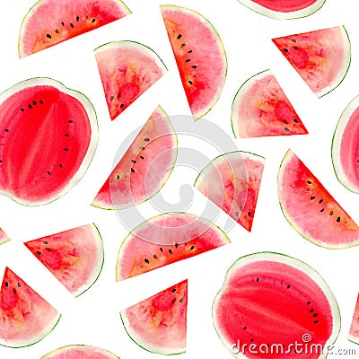 Watercolor hand painted seamless pattern with watermelon Stock Photo