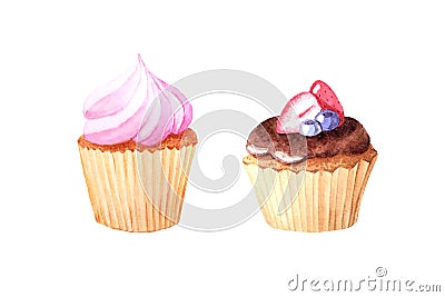 Watercolor hand painted sweet and tasty cupcake Stock Photo
