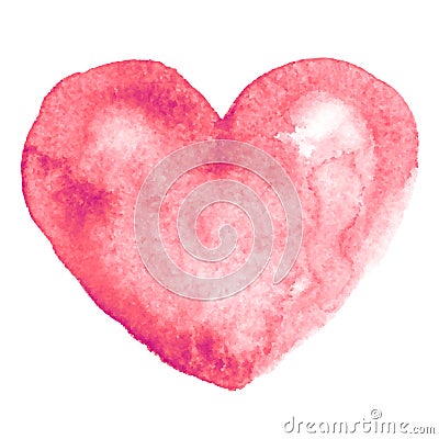 Watercolor hand-painting pink heart shape on white background Vector Illustration