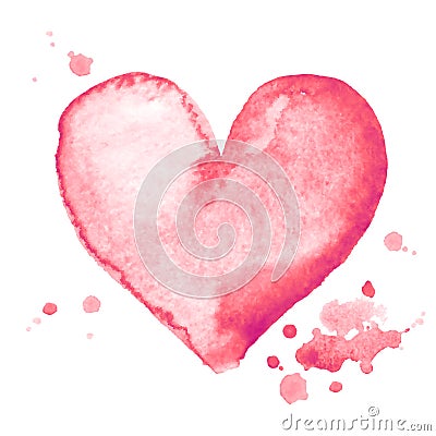 Watercolor hand-painting pink heart shape on white background Vector Illustration