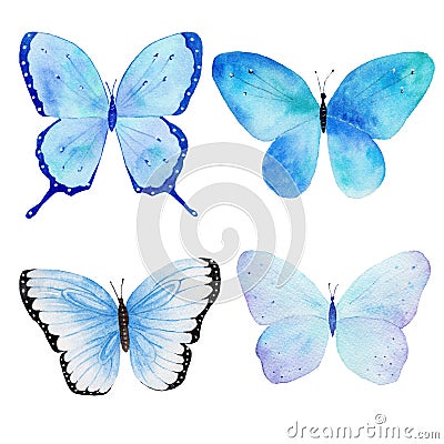 Watercolor handmade butterfly collection pattern. Can be used for greeting cards, invitations,logo,printing on fabric. Stock Photo