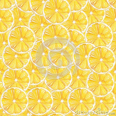 Watercolor handmade seamless pattern with yellow lemon. Perfect for printing on fabric and bag, decoration, wallpaper. Stock Photo