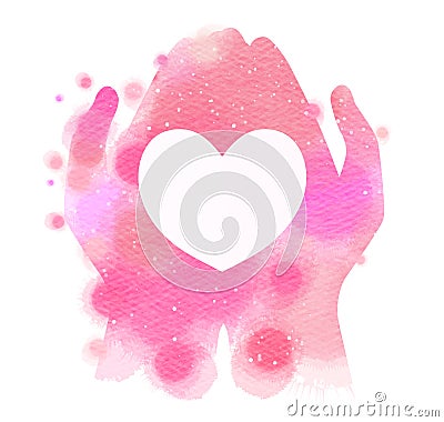 Watercolor hands giving white heart. Digital art painting Stock Photo