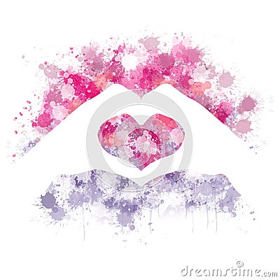 Watercolor Hands making heart doodle Vector Illustration